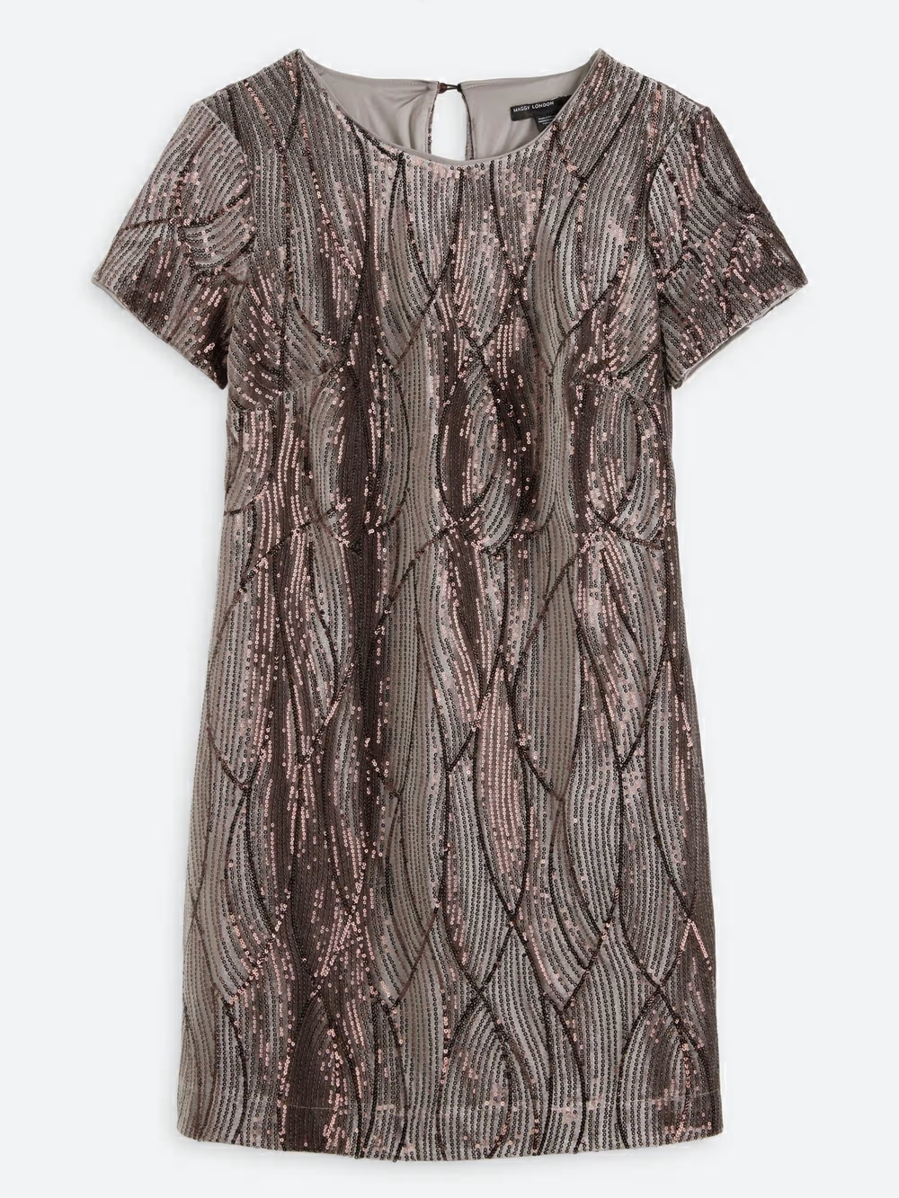 Maggy London Metallic Taupe Sequin Midi Dress